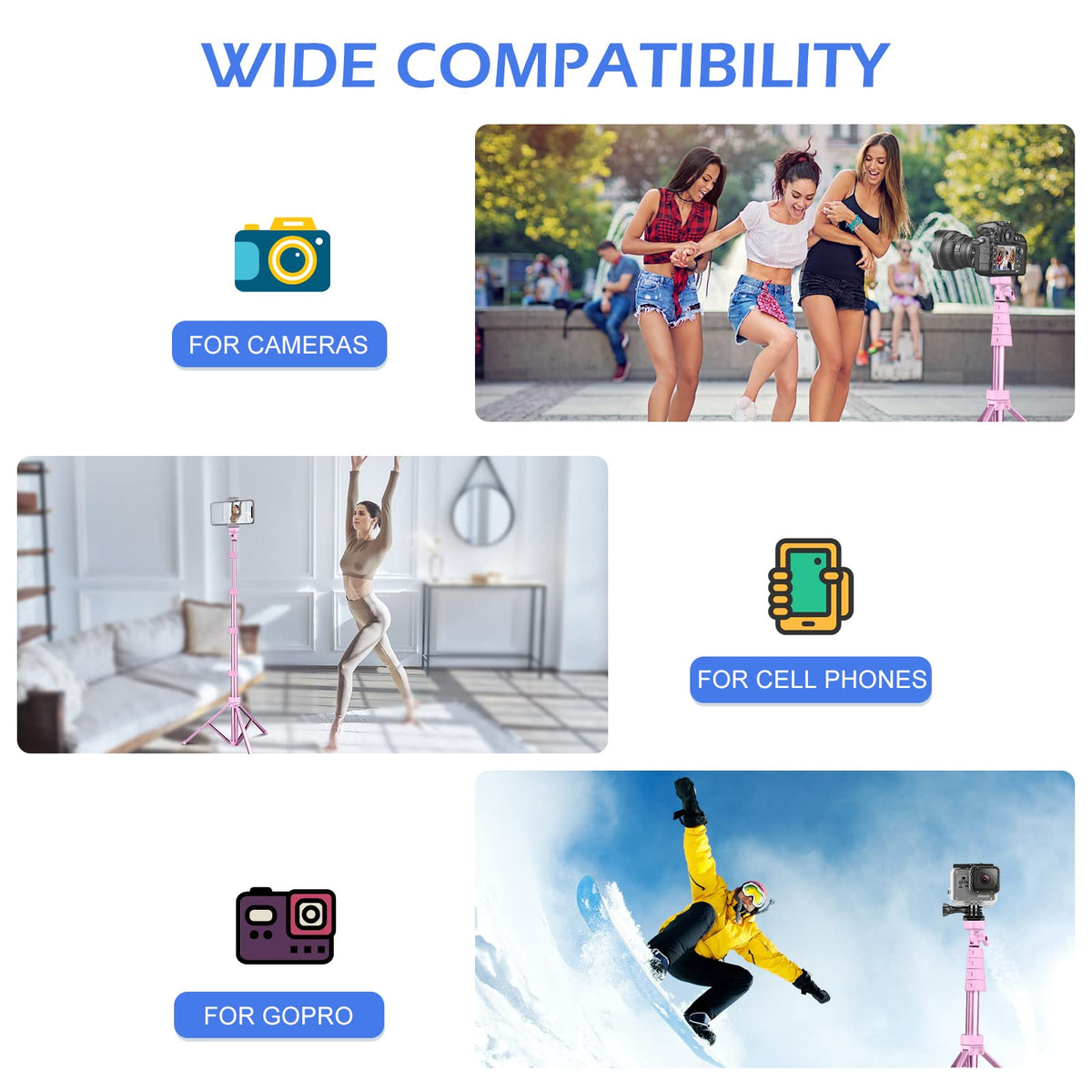 SENSYNE 62" Phone Tripod, Extendable Selfie Stick with Wireless Remote