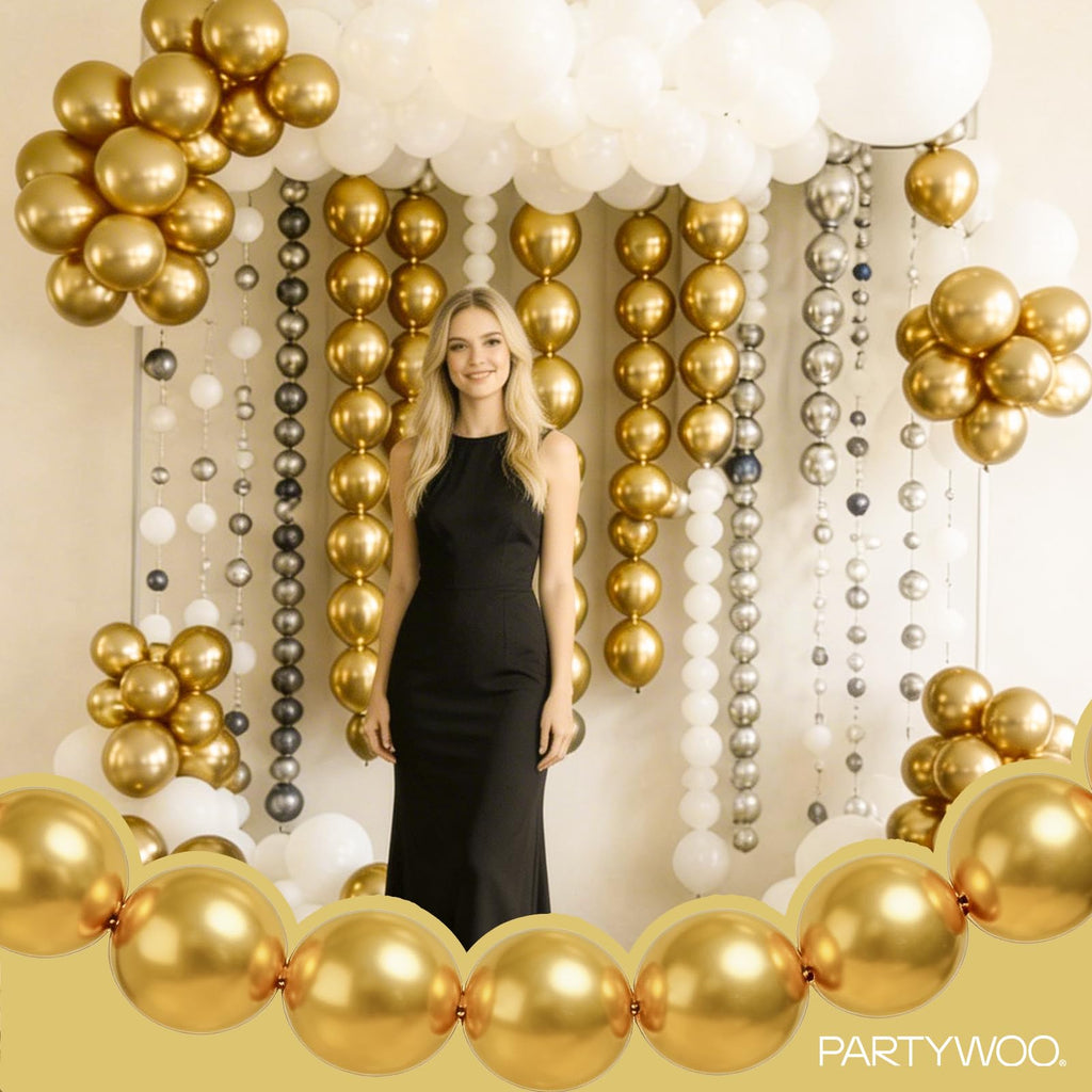 PartyWoo Metallic Gold Linking Balloons 100pcs 6 Inch Gold Link Balloons