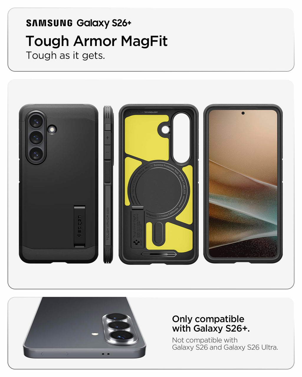 Spigen for Galaxy S25 Plus Case, Tough Armor MagFit [Kickstand] [Compatible with MagSafe] [Military-Grade Protection] - Black