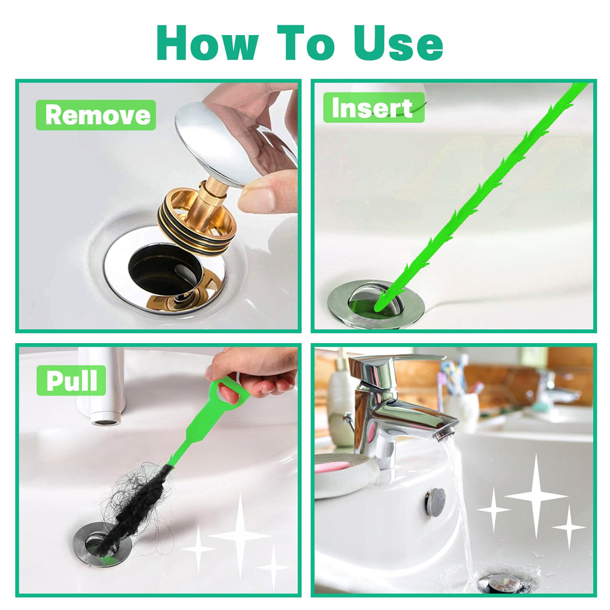 Drain Snake Hair Drain Clog Remover - 3 Pack Shower Sink Unclogger Tool