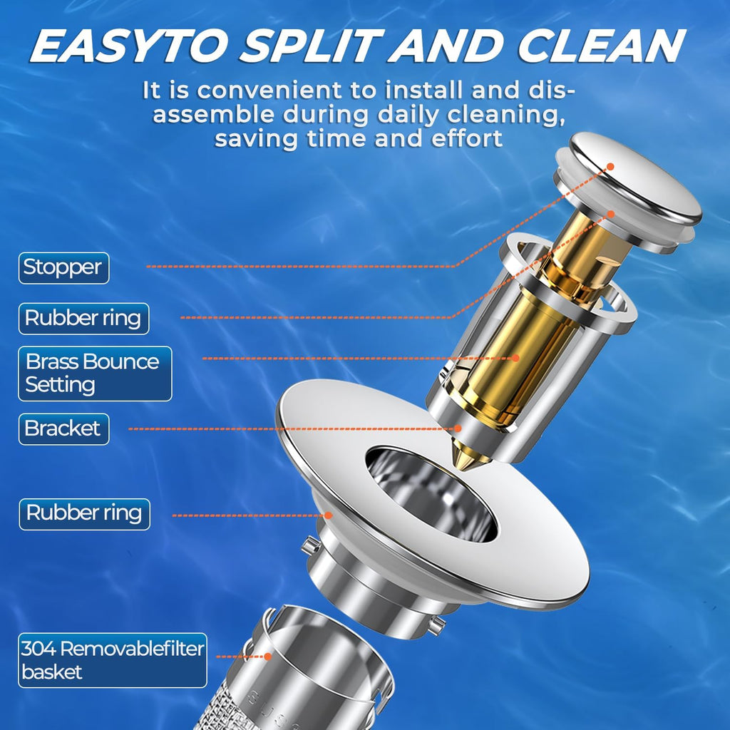 Bathroom Sink Drain Strainer,(2PCS) Pop-up Sink Drain Strainer with Removable Stainless Steel Strainer Basket Hair Catcher, Bathroom Sink Strainer for Bathroom Sink Stopper Replacement