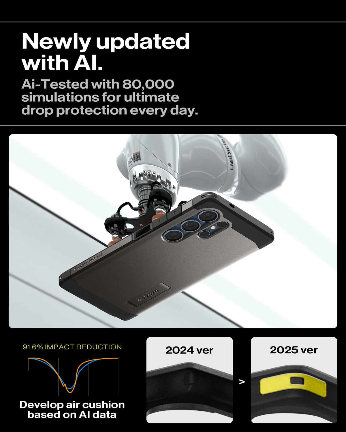 Spigen for Galaxy S25 Plus Case, Tough Armor MagFit [Kickstand] [Compatible with MagSafe] [Military-Grade Protection] - Black