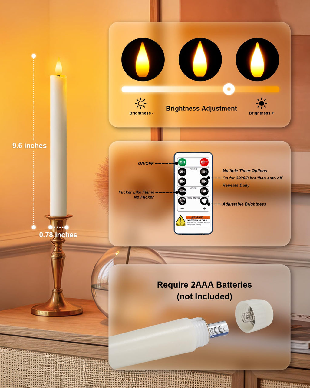 Homemory 6 Pcs Real Wax Ghost Flameless Taper Candles, 3D Wick Flickering Led Candlesticks 9.6 Inch Battery Operated with Remote & Timer, Spooky Halloween Gothic Indoor Decor