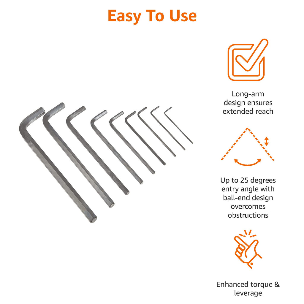 Amazon Basics 36-Piece Allen Wrench/Hex Key Set, SAE & Metric Sizes, Chrome Vanadium Steel with Long Arm, 2 Organized Storage Cases