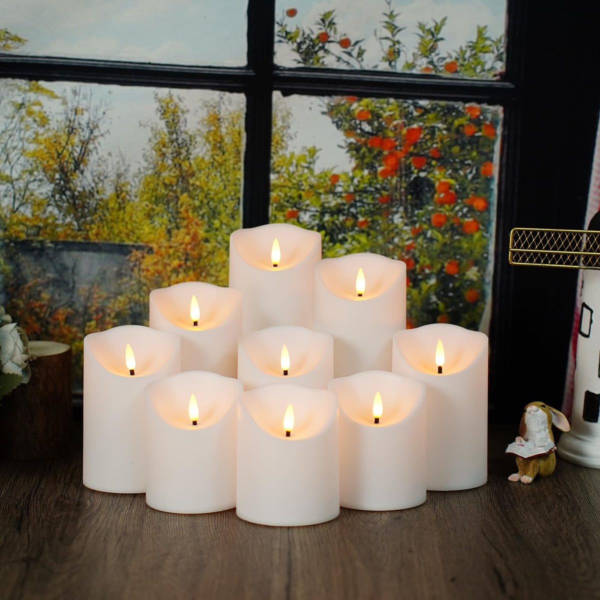 Nimiko Flameless Candles with Remote, Battery Operated Flickering Flameless Candles, LED Candles with Timer 2/4/6/8H, Realistic Drop Wax flameless Candle Set of 9 (D3 x H 3" 4" 5" 6" 7") (Black)