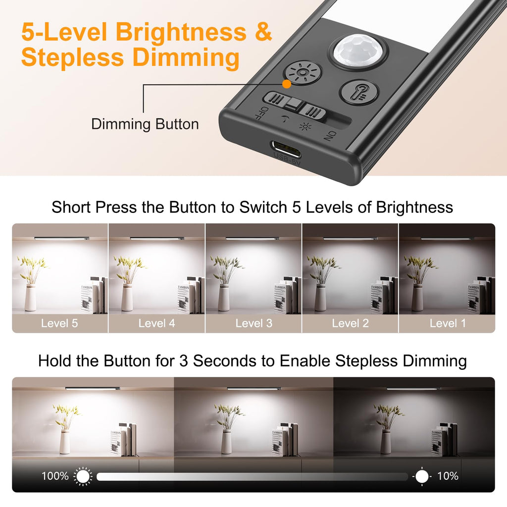 Gritin 10.2inch Under Cabinet Lighting Rechargeable 2 Pack