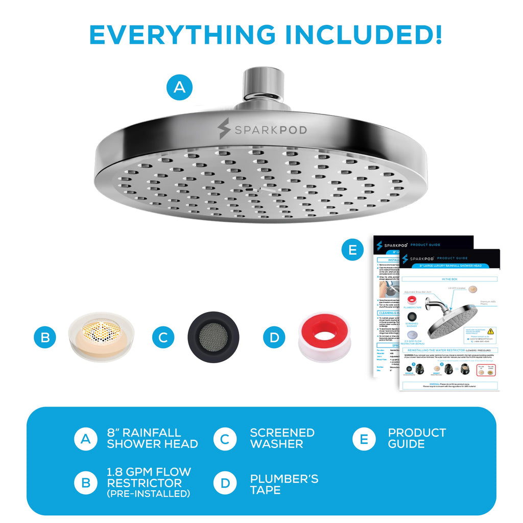 SparkPod Rain Shower Head, 6 Inch Round, Luxury Polished Chrome Finish