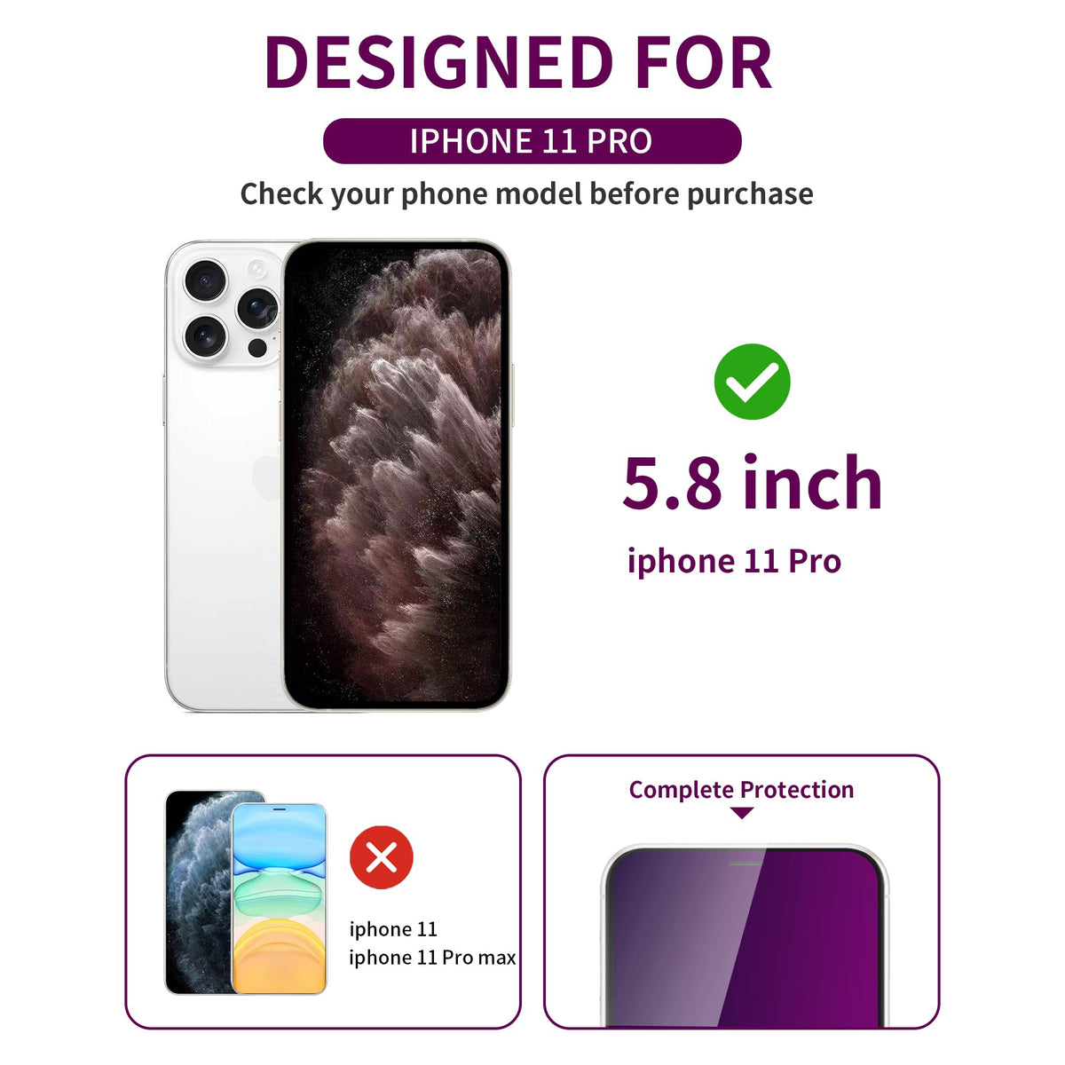 2 Pack Privacy Screen Protector for iPhone 14 Pro Max Purple