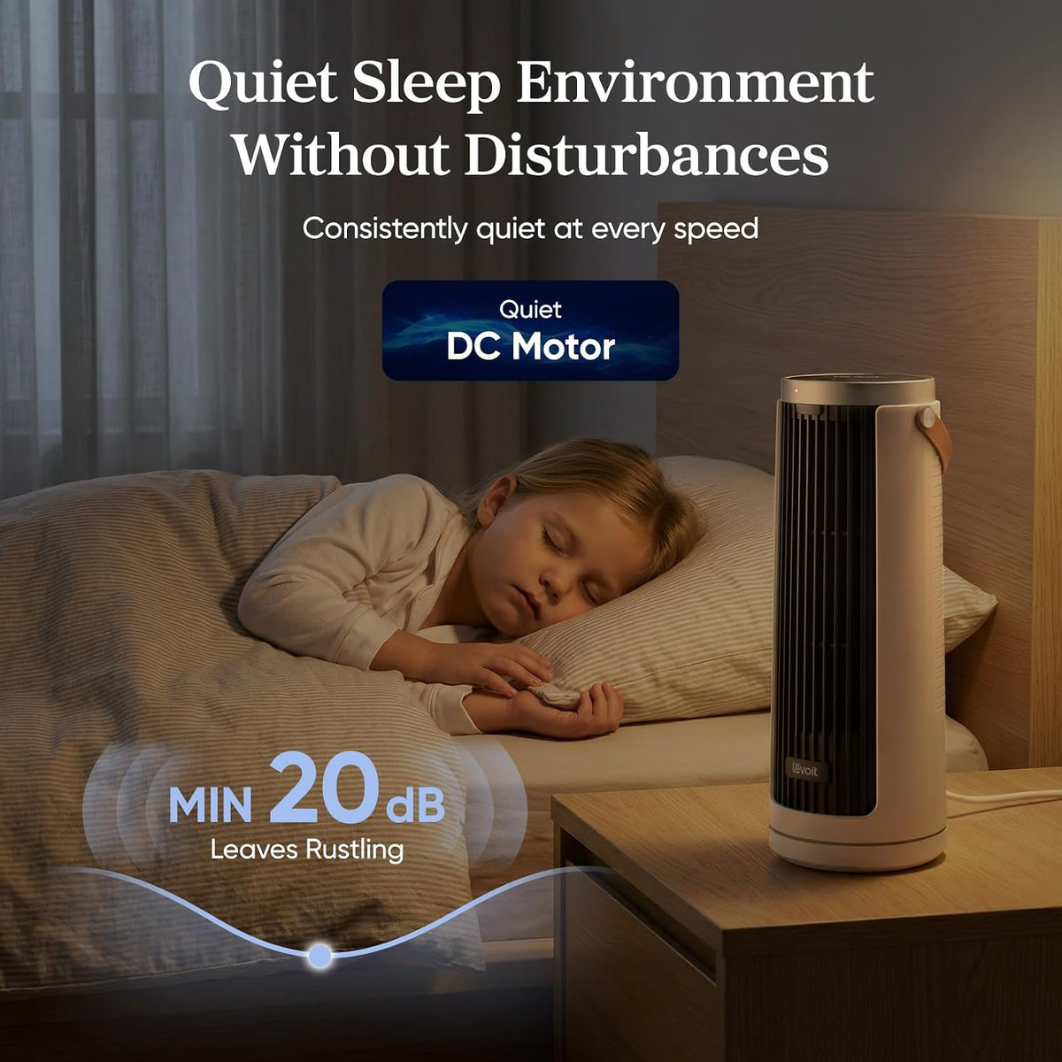 Levoit Tower Fan for Bedroom, 20dB Quiet Desk Fan, Easy to Carry & Plug-in