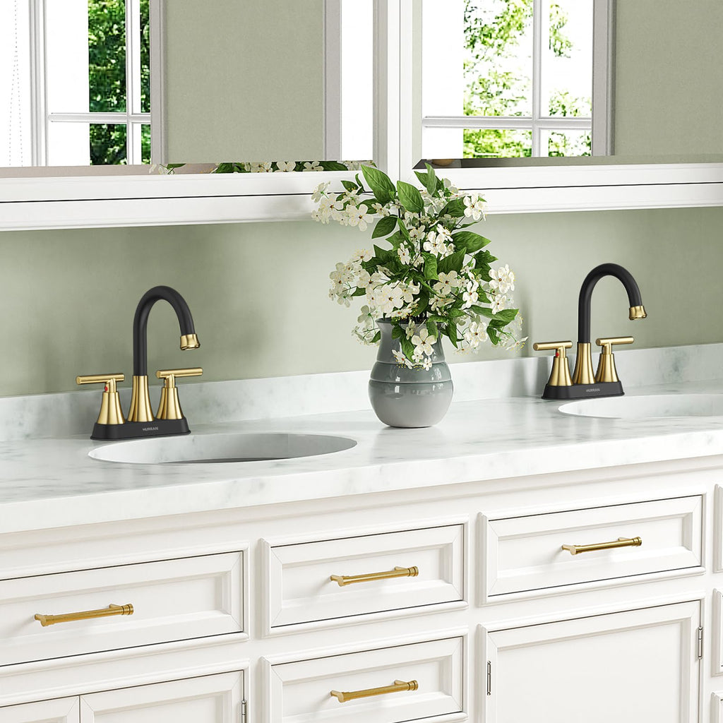 Matte Black Bathroom Faucet, Hurran 4 inch Centerset 2-Handle Lead-Free
