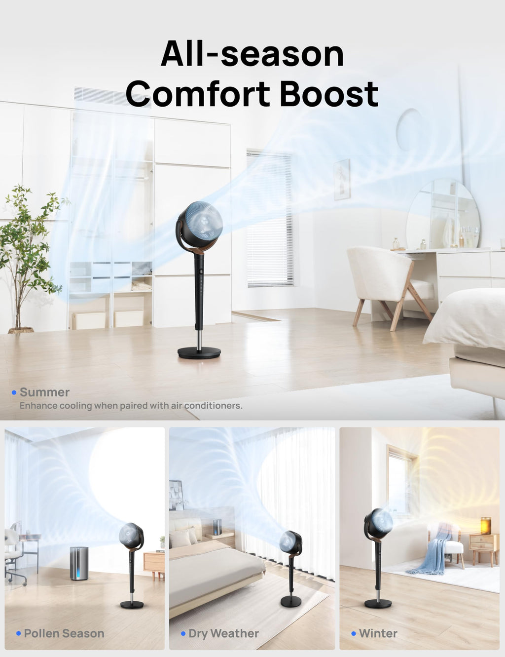 DREO Pedestal Fan for Bedroom, 100ft Airflow, Quiet DC Motor Standing Fan