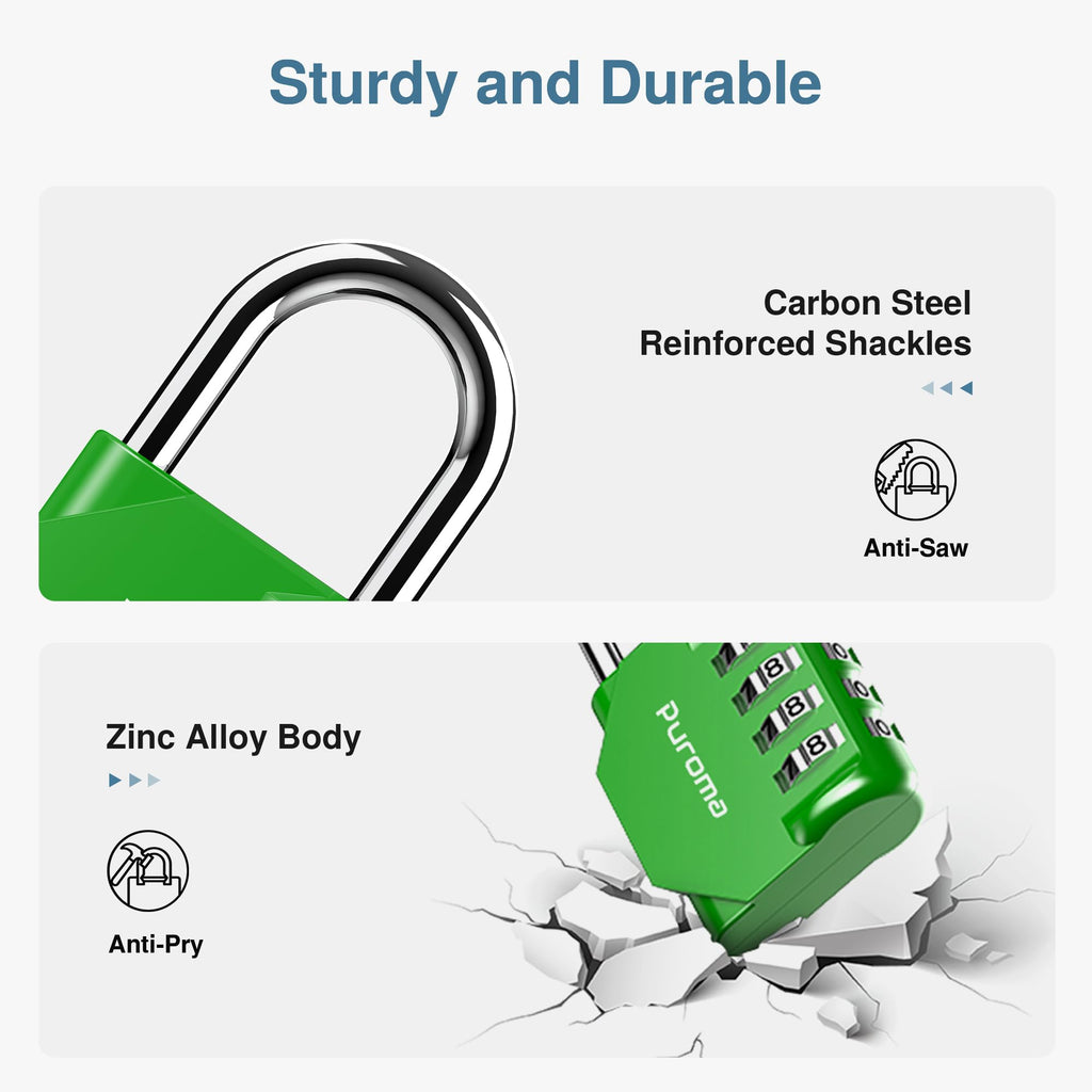 Puroma 2 Pack Combination Lock Locker 4 Digits Combo Padlock Gym Black