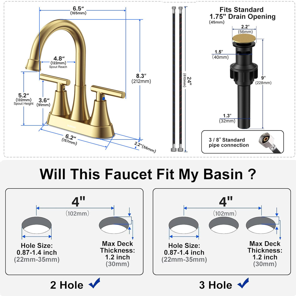 Matte Black Bathroom Faucet, Hurran 4 inch Centerset 2-Handle Lead-Free