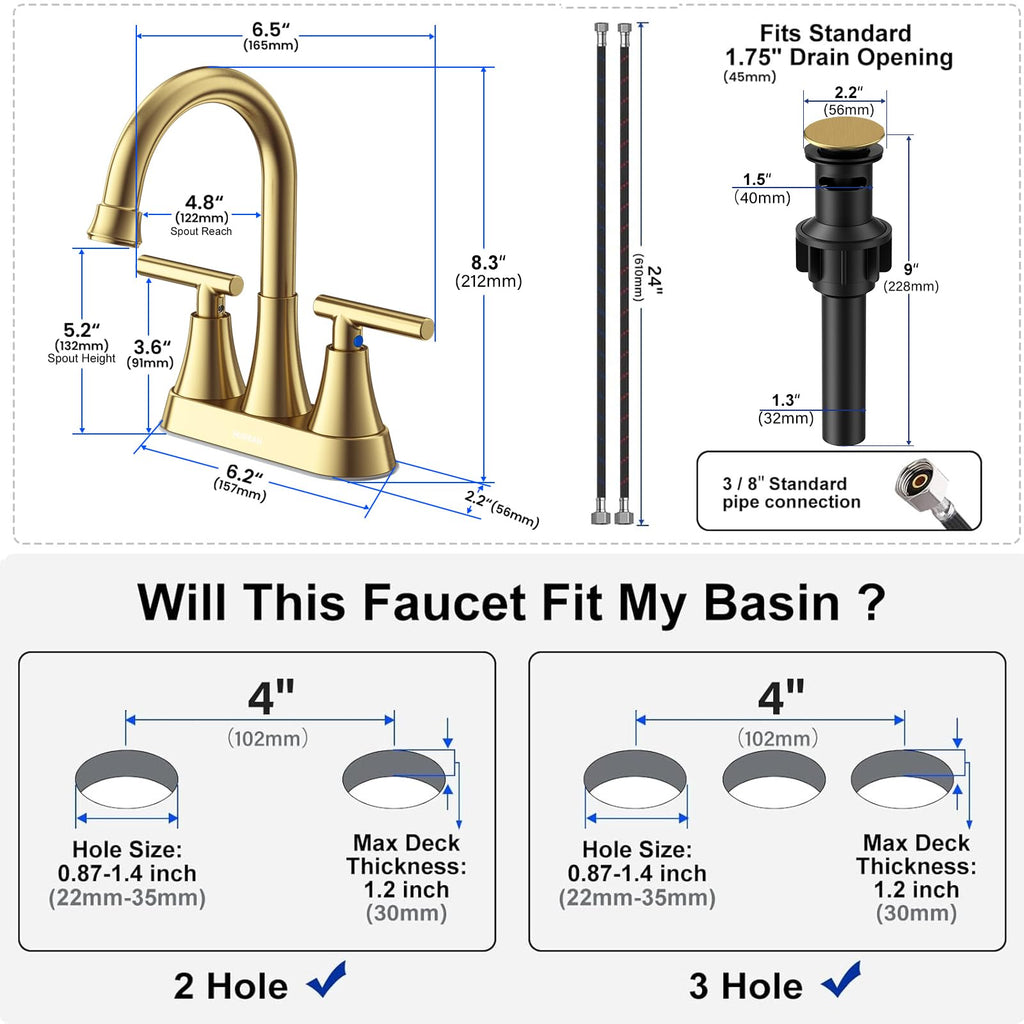 Matte Black Bathroom Faucet, Hurran 4 inch Centerset 2-Handle Lead-Free