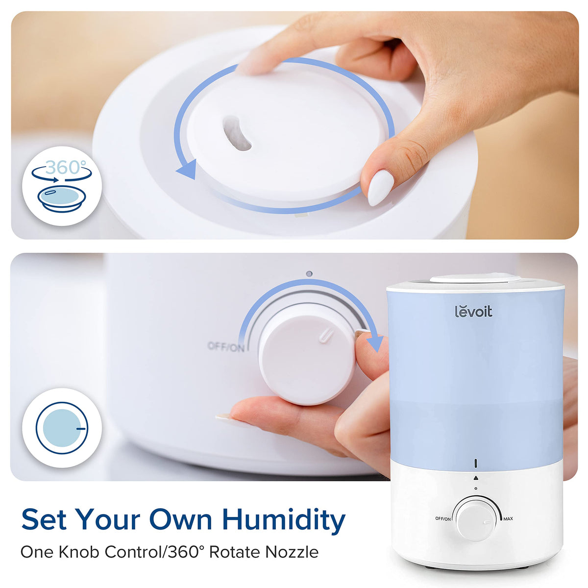 Levoit Top Fill Humidifiers for Bedroom, 2.5L Tank for Large Room, 25dB