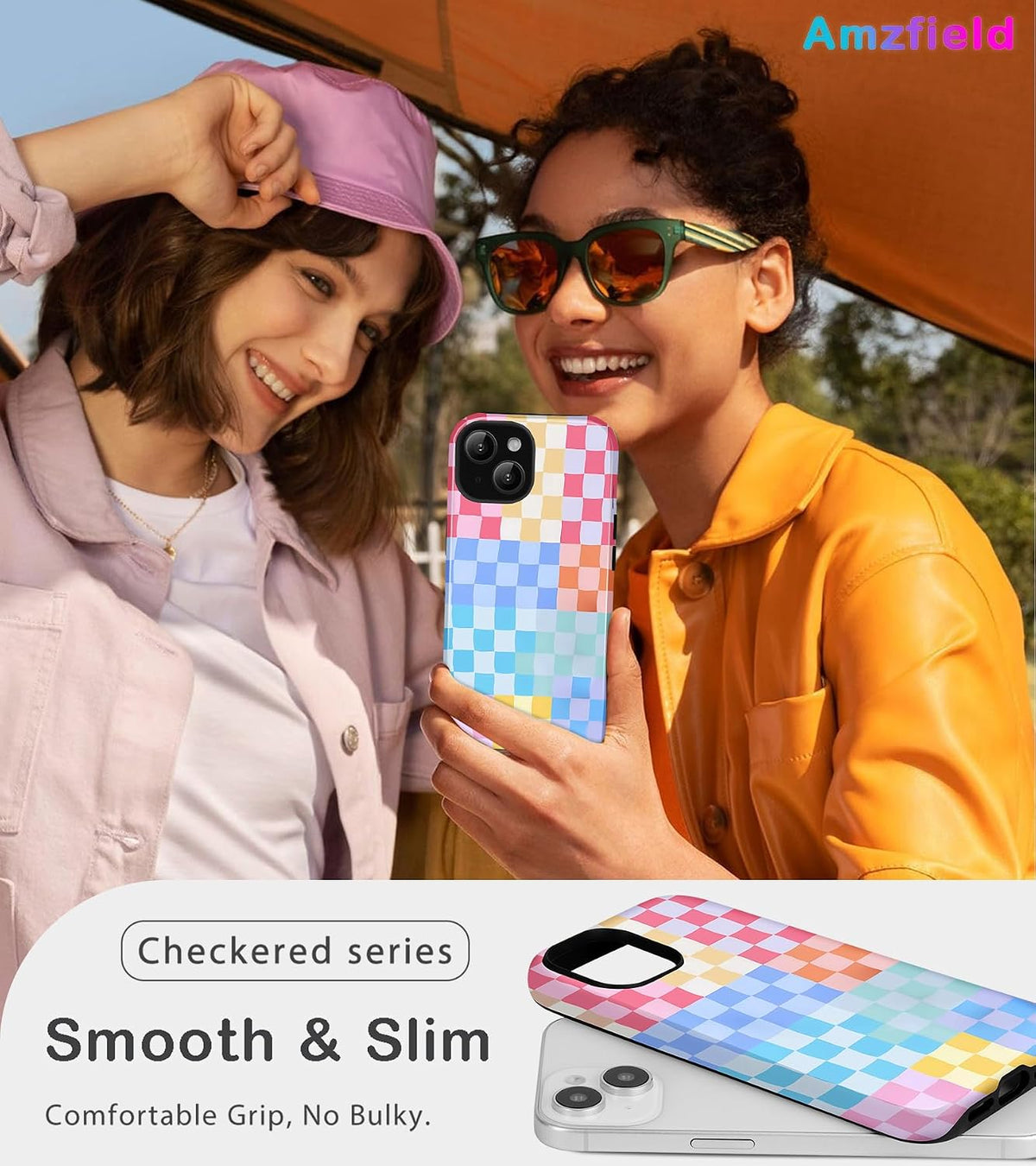 for iPhone 15 Cute Checkered Phone Case, Colorful