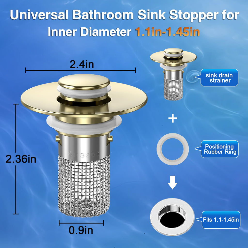 Bathroom Sink Drain Strainer,(2PCS) Pop-up Sink Drain Strainer with Removable Stainless Steel Strainer Basket Hair Catcher, Bathroom Sink Strainer for Bathroom Sink Stopper Replacement