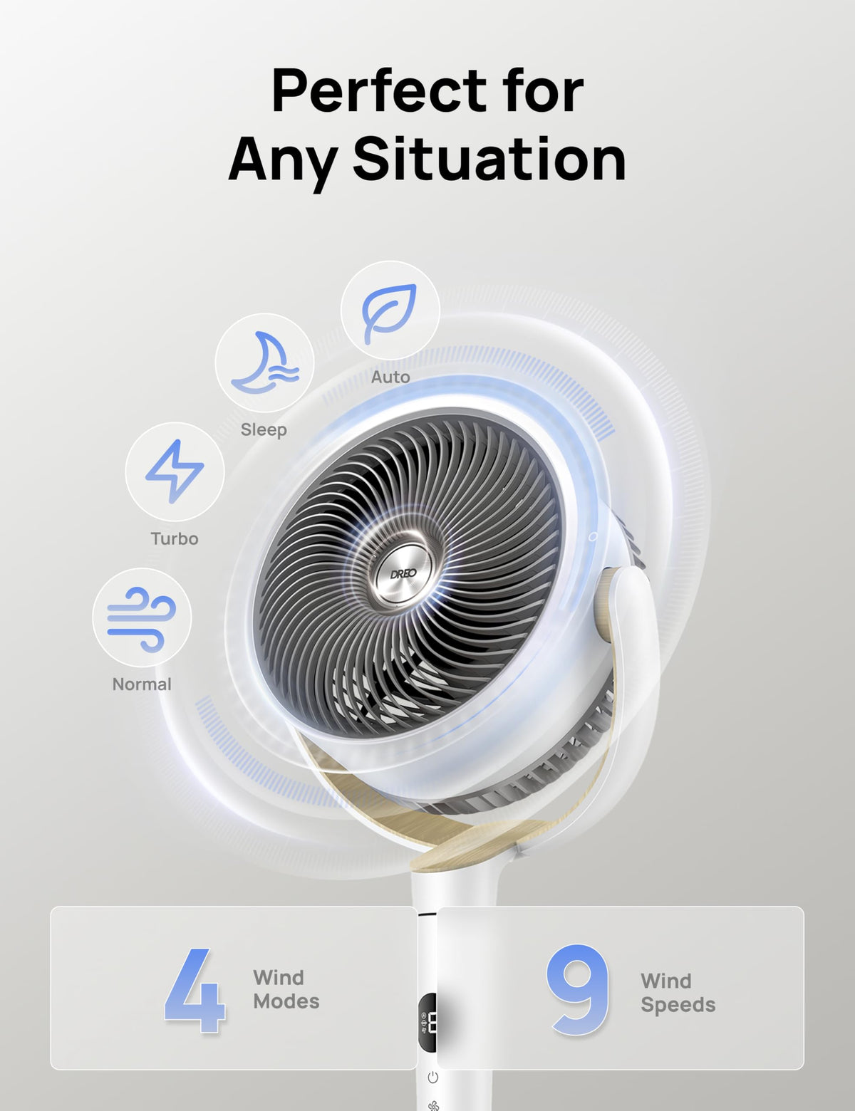 DREO Pedestal Fan for Bedroom, 100ft Airflow, Quiet DC Motor Standing Fan