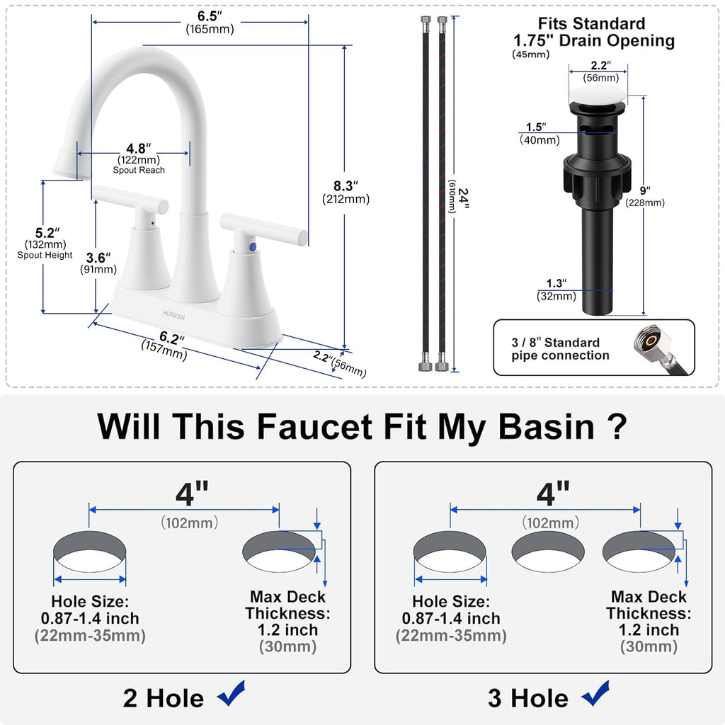 Matte Black Bathroom Faucet, Hurran 4 inch Centerset 2-Handle Lead-Free