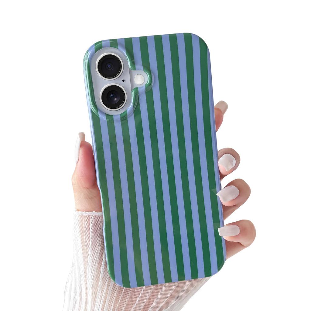 Yeddabox for iPhone 15 Pro Case Cute Striped Phone Case Soft TPU Slim Shockproof Phone Cover for Women Girls, Green and Blue