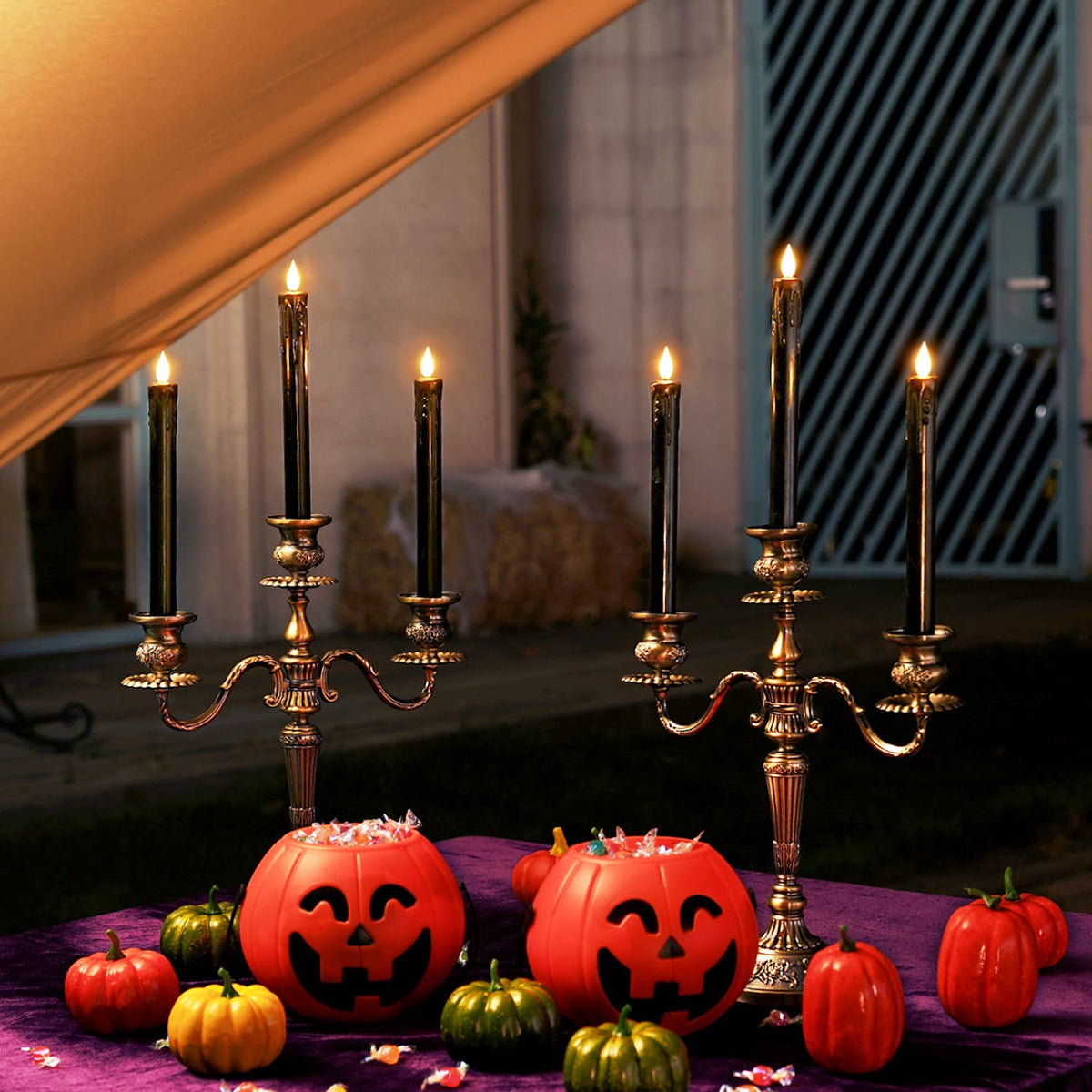 Homemory 6 Pcs Real Wax Ghost Flameless Taper Candles, 3D Wick Flickering Led Candlesticks 9.6 Inch Battery Operated with Remote & Timer, Spooky Halloween Gothic Indoor Decor
