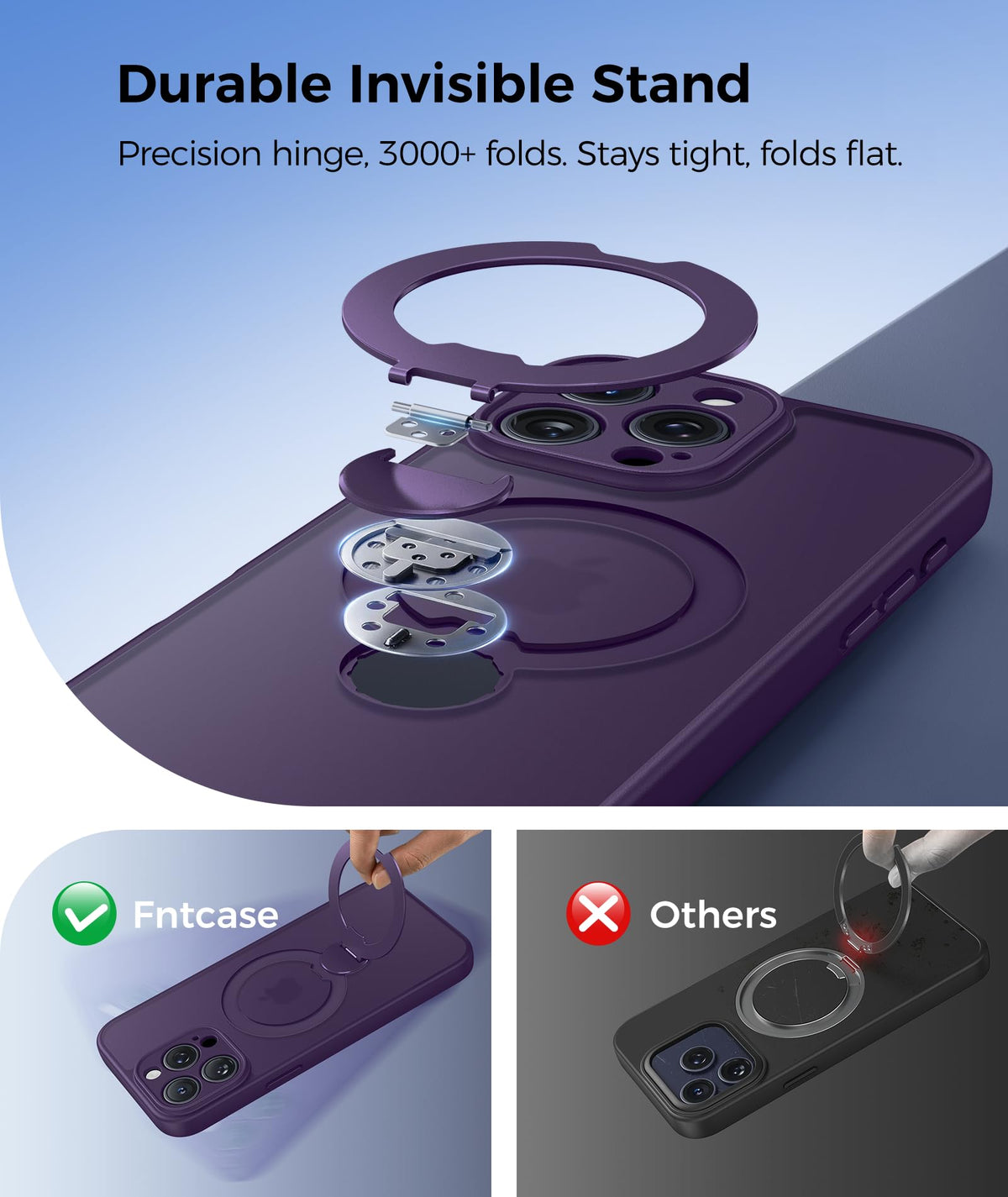 FNTCASE for Samsung Galaxy Z Fold 7 Case with 360 Spin Magnetic Stand Black