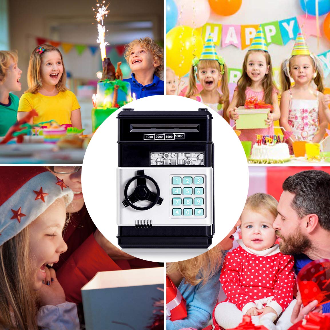 Refasy Piggy Bank Cash Coin Can ATM Bank Electronic Coin Money Bank for Kids Age 3-12, Money Savings Box Mini ATM Coin Bank Toys Gifts for 3 4 5 6 7 8 9 10 11 12 Year Old Boys Girls