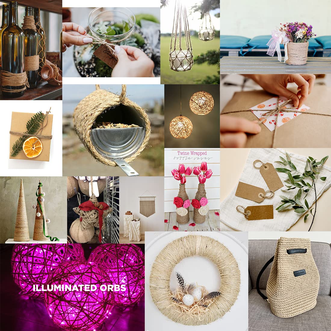 PerkHomy 1100FT Jute Twine String 2mm 3ply Natural Thin Twine for Craft Gardening Gift Wrapping Packing Material Wedding Christmas Decoration Bulk