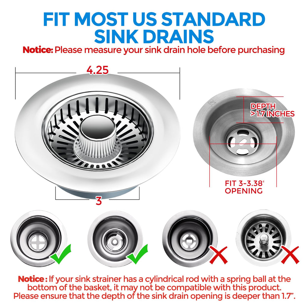 zaa 3 in 1 Kitchen Sink Drain Strainer Stopper Removable Basket Pop-Up