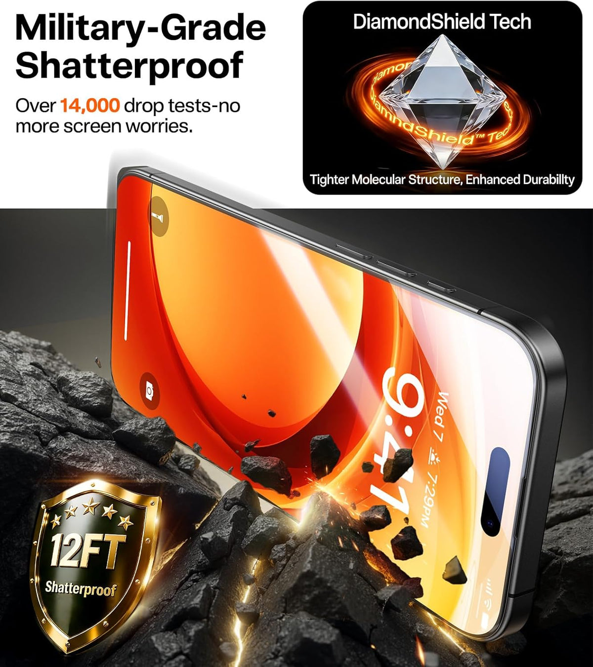 TORRAS 2-Pack for iPhone Air Screen Protector [12Ft Military-Grade Shatterproof] [9H+ Aerospace Tempered Glass] Anti-Scratch Full Coverage Fit