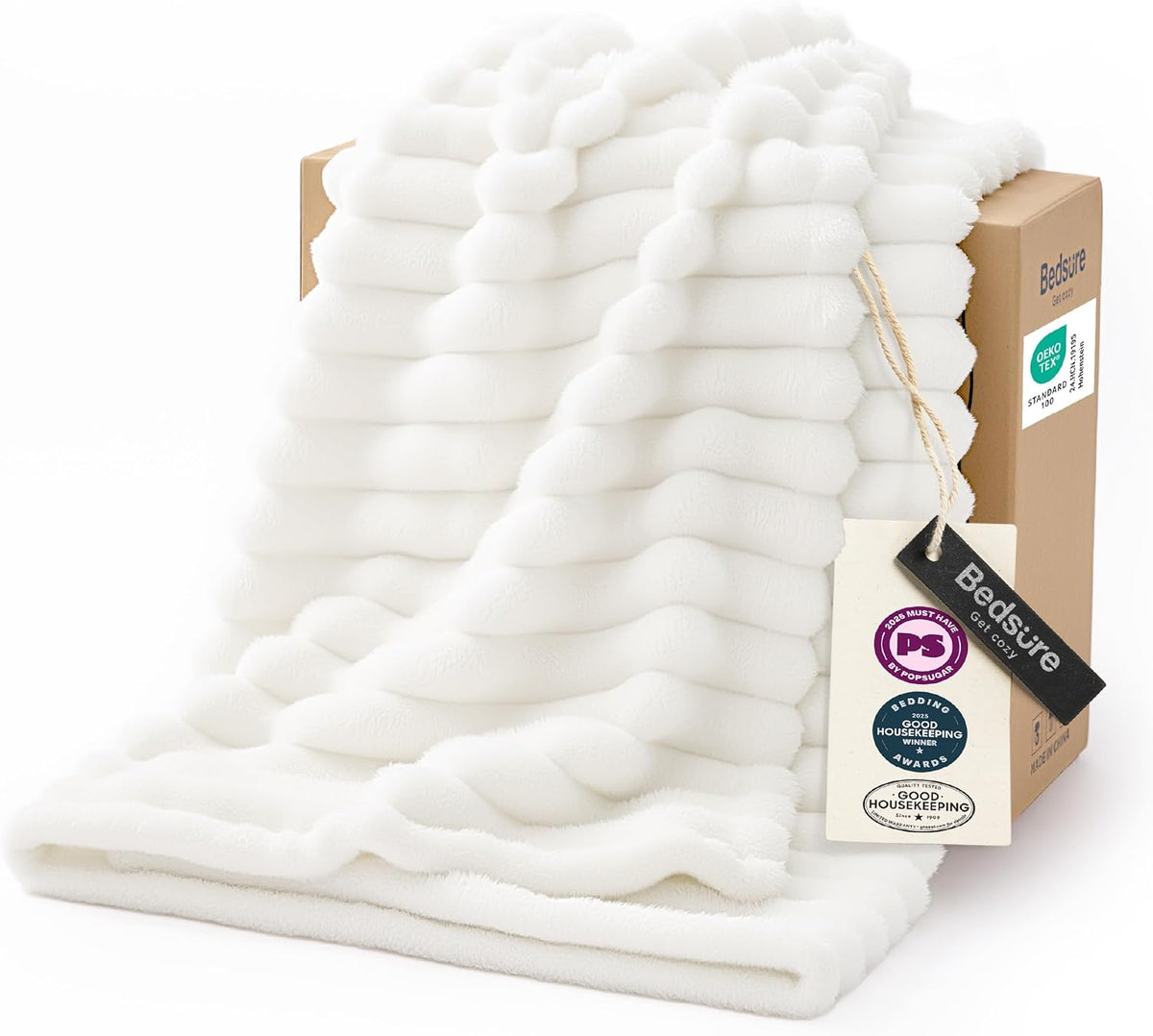 Bedsure GentleSoft White Throw Blanket for Couch - Halloween Fall Decorations for Home Living Room Decor, Cozy Fleece Fall Christmas Blanket, Birthday Gifts for Women Mom Her, Off White, 50x60 Inches