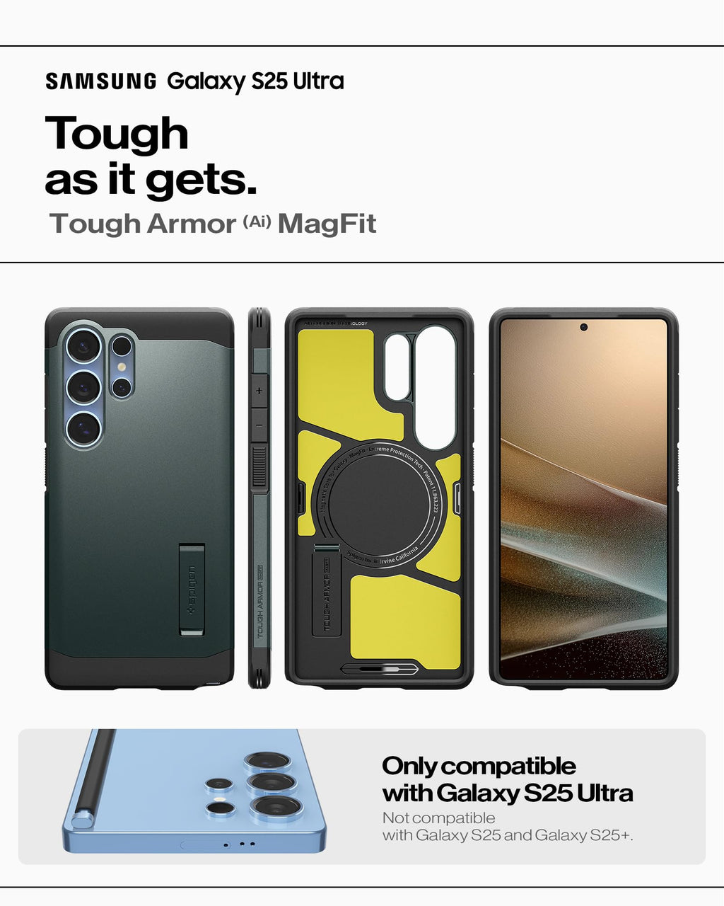 Spigen for Galaxy S25 Plus Case, Tough Armor MagFit [Kickstand] [Compatible with MagSafe] [Military-Grade Protection] - Black