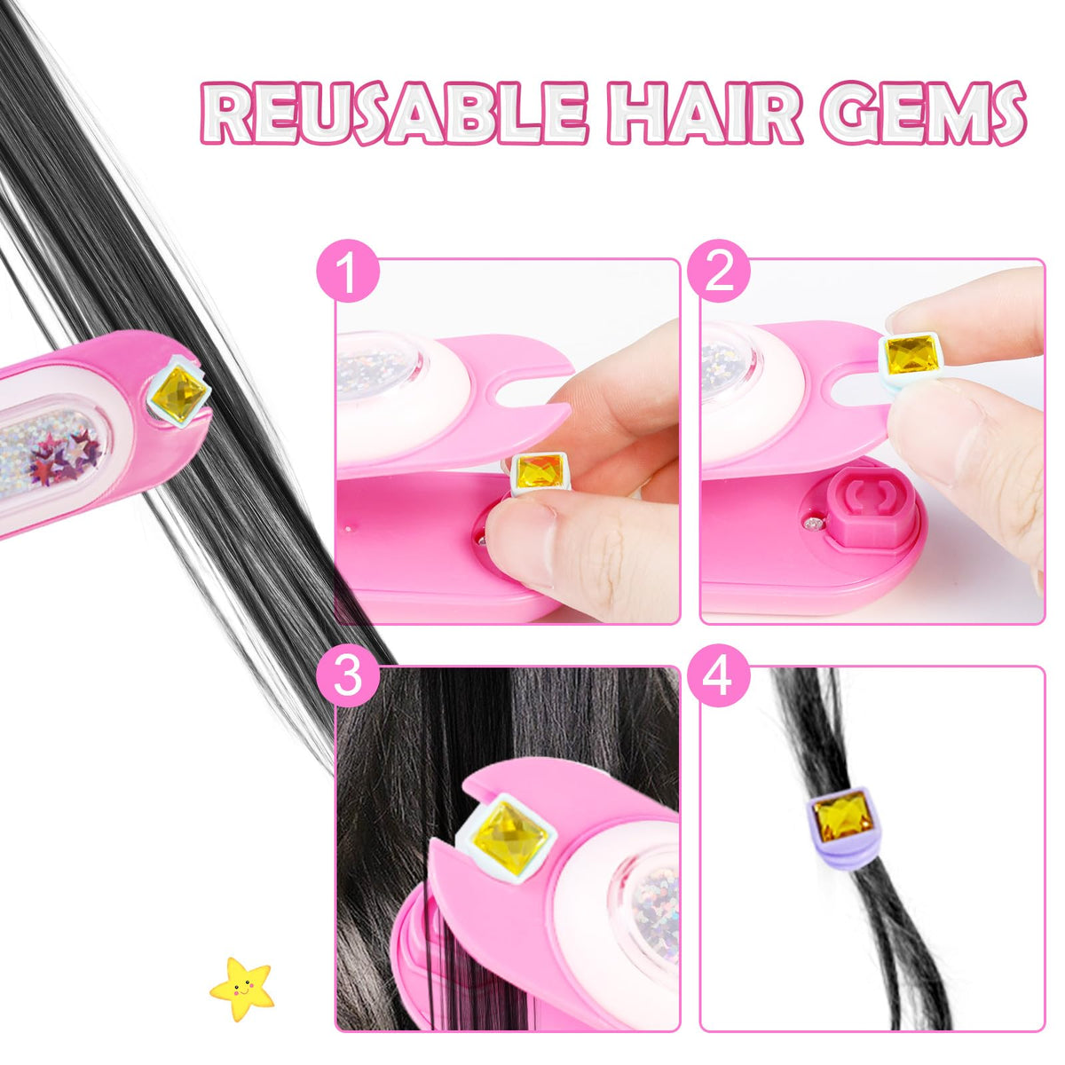 kidzkube Hair Gem Stamper Kit, Bling Hair Jewels for Girls Toys, Hair Styling Tool with Reusable Shining Diamonds, Birthday Gifts Toys for Girls Ages 3 4 5 6 8-12 (Purple)