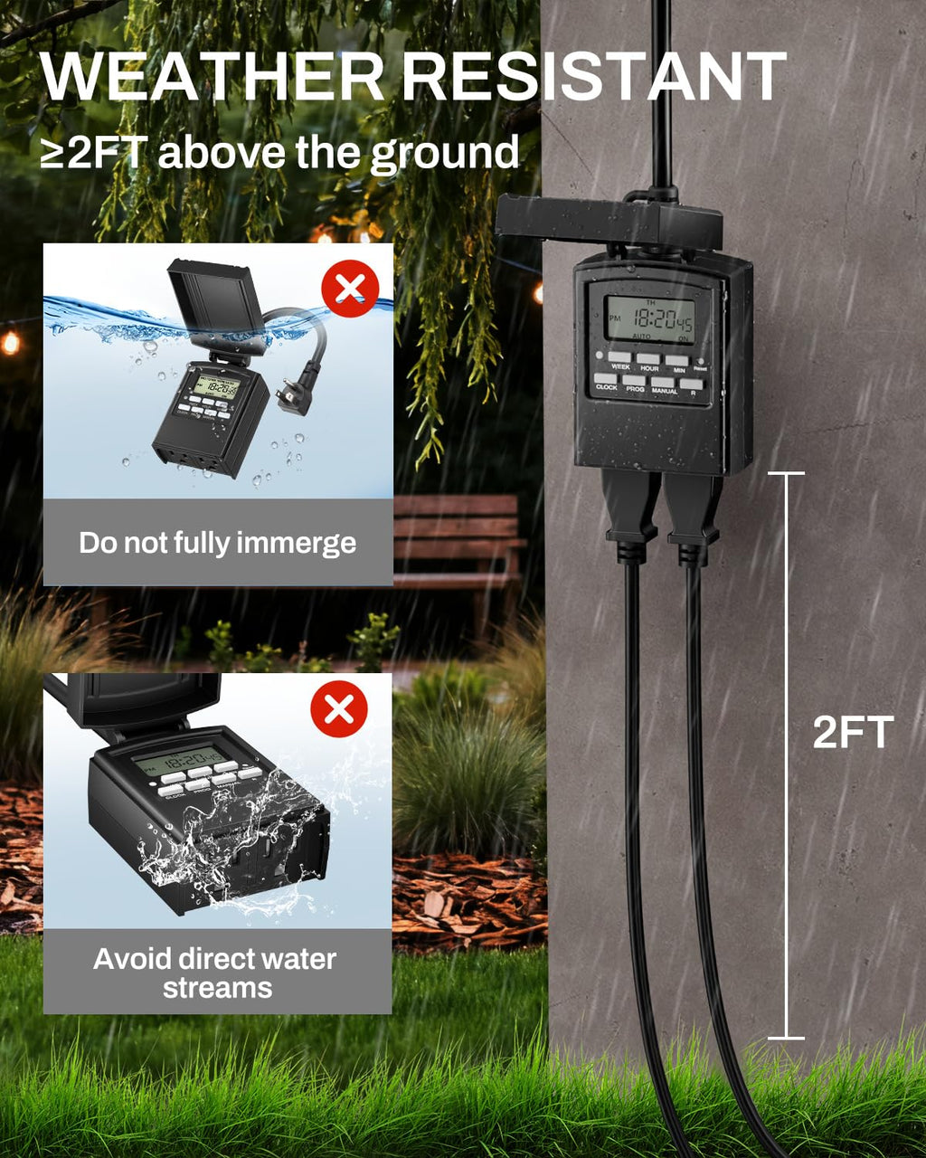 BN-LINK Outdoor 24-Hour Mechanical Timer Outlet, 2 Grounded Outlets