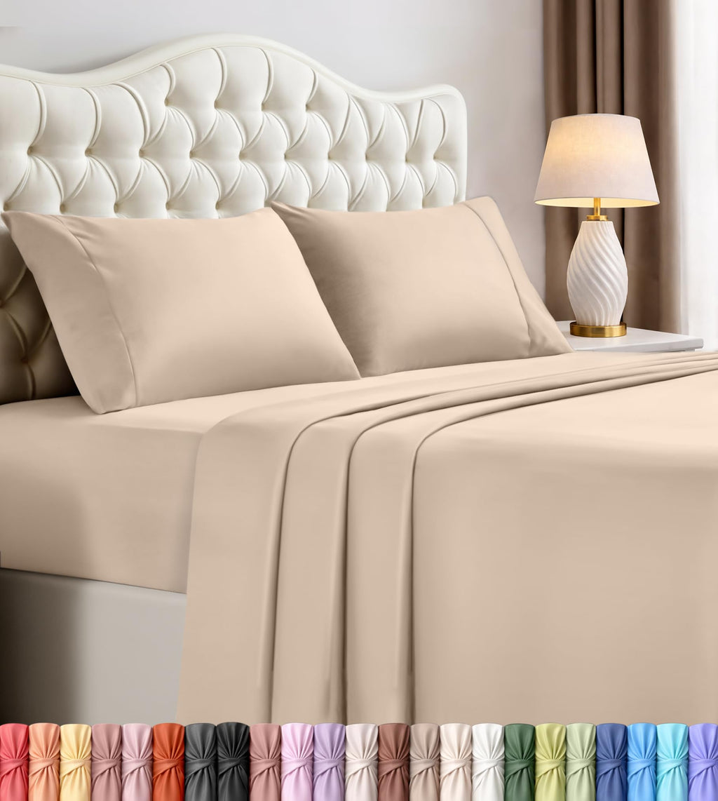 Queen Sheet Set, 4 Pieces 16" Deep Pocket Hotel Luxury Sheets, Heather Sage