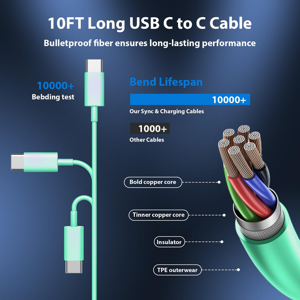 iPhone 18 17 16 15 Charger Fast Charging Type C Chargers USB C Cable 10FT