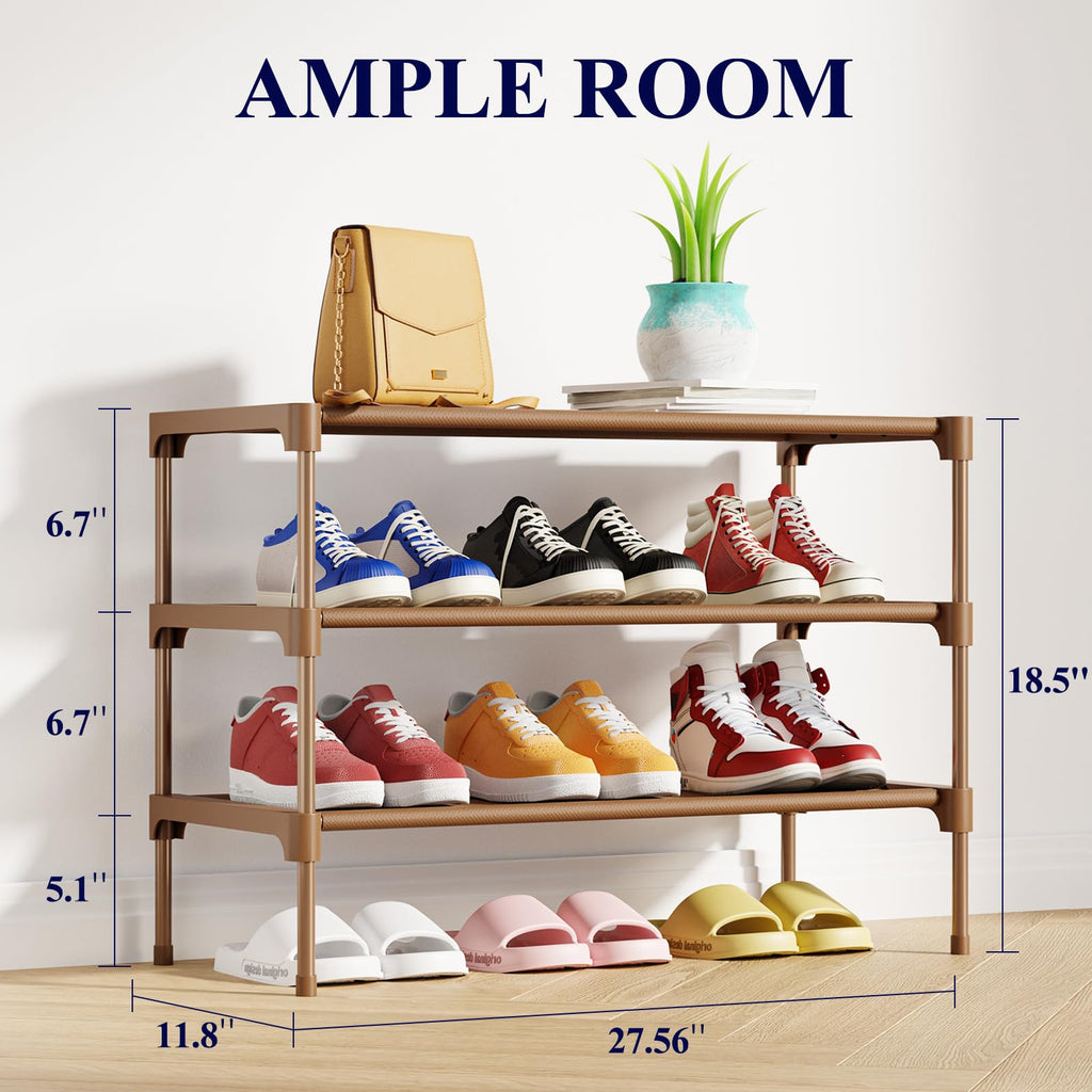 Kitsure Shoe Rack - Non-Woven Shoe Rack Shelf, Shoe Organizer for Closet, Entryway, Garage & Corridor, Stackable Shoe Shelves, 27.5" Wide - 2 Tier, Black