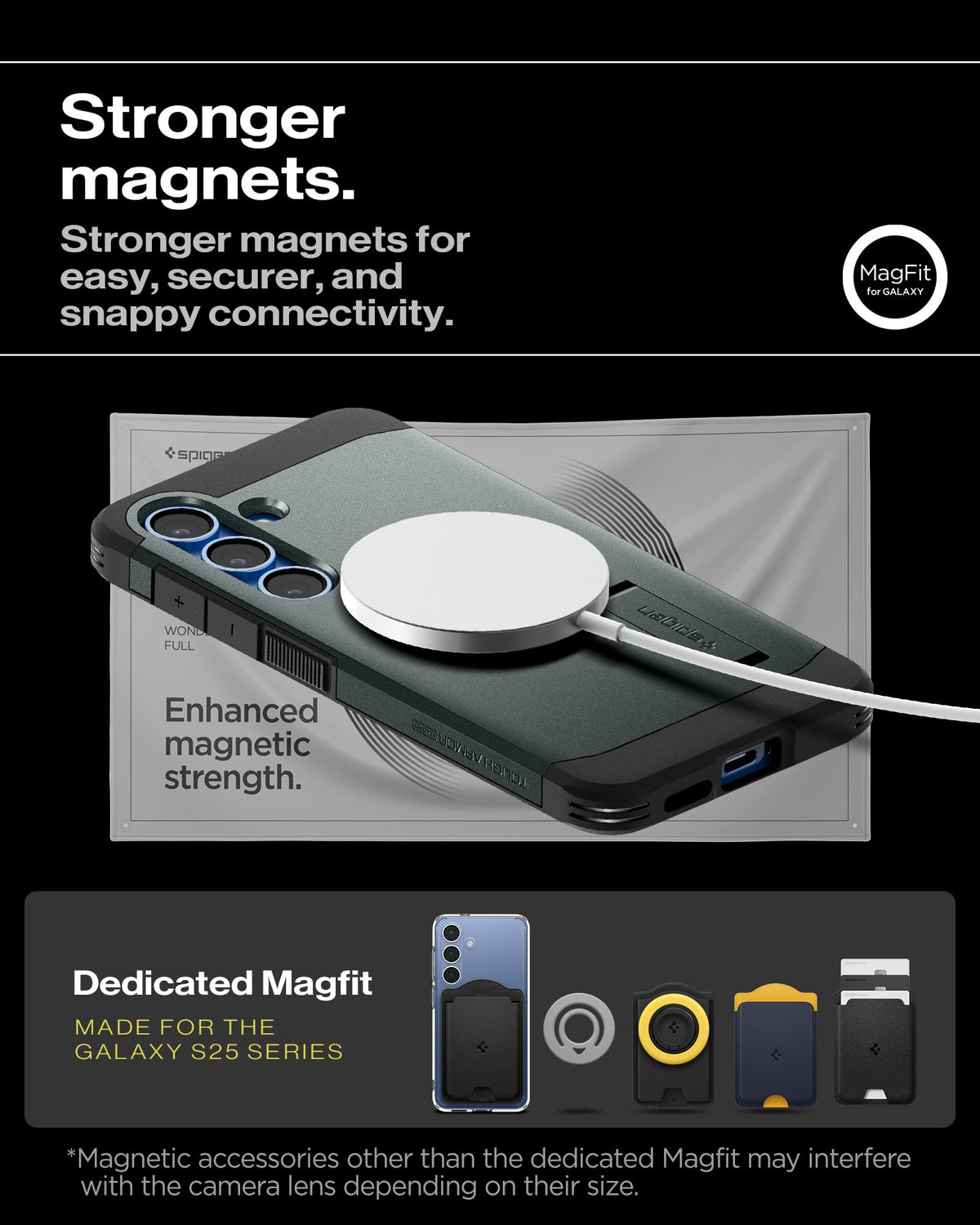 Spigen for Galaxy S25 Plus Case, Tough Armor MagFit [Kickstand] [Compatible with MagSafe] [Military-Grade Protection] - Black