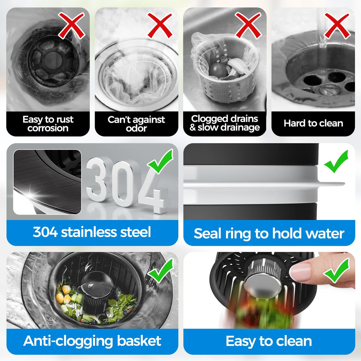 zaa 3 in 1 Kitchen Sink Drain Strainer Stopper Removable Basket Pop-Up