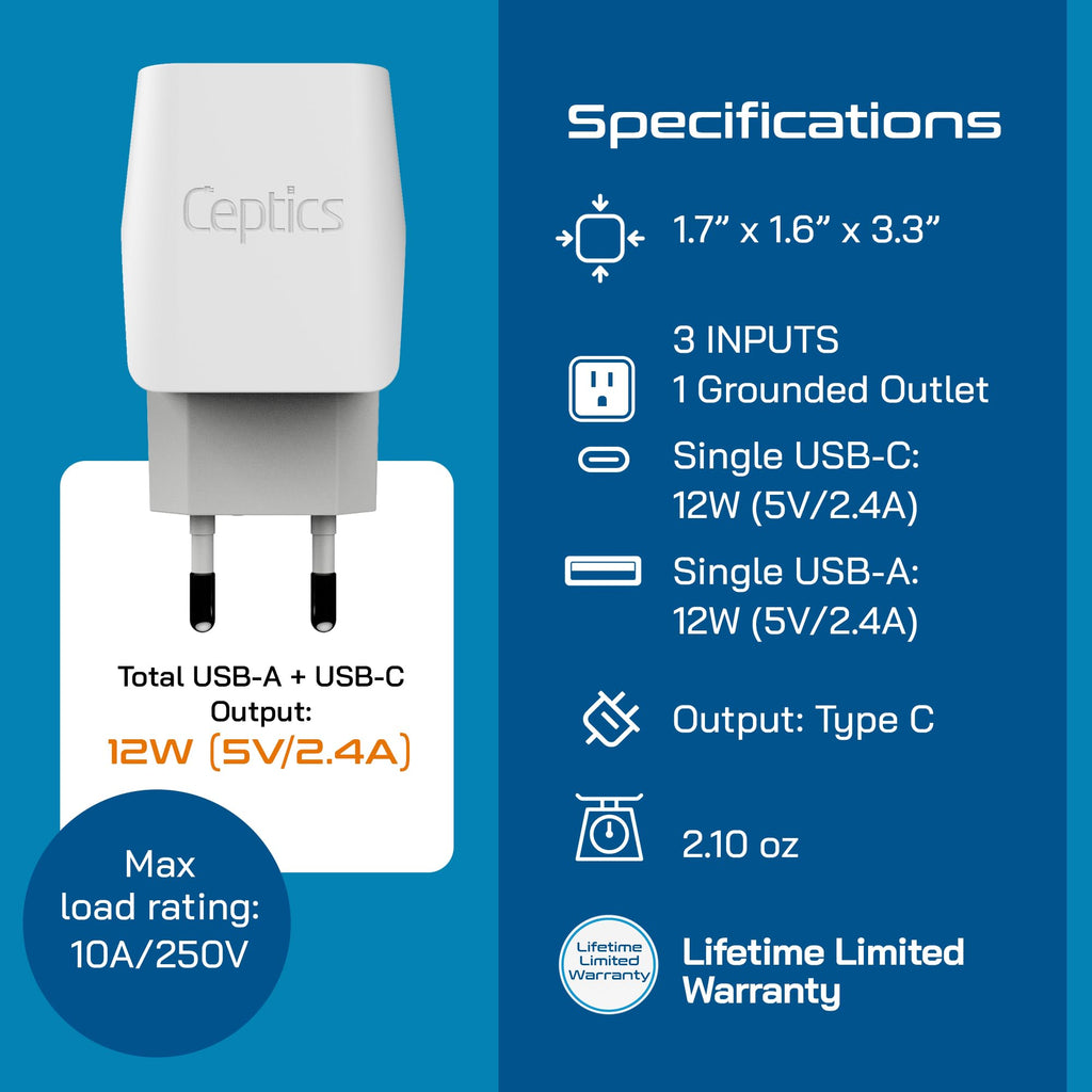 Ceptics 2 in 1 UK Adapters for Travel, Dual USA Input, Grounded, Pack of 3