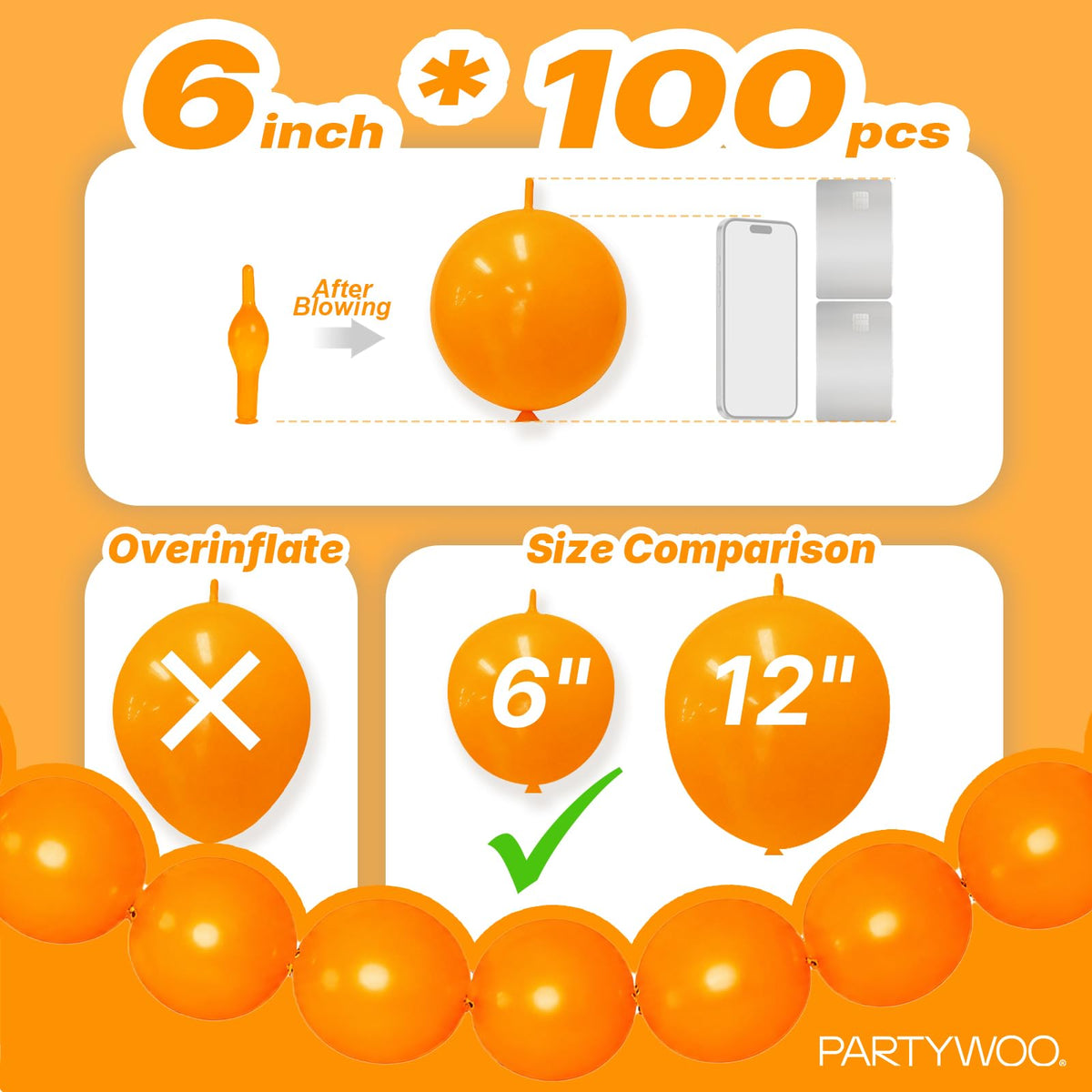 PartyWoo Metallic Gold Linking Balloons 100pcs 6 Inch Gold Link Balloons