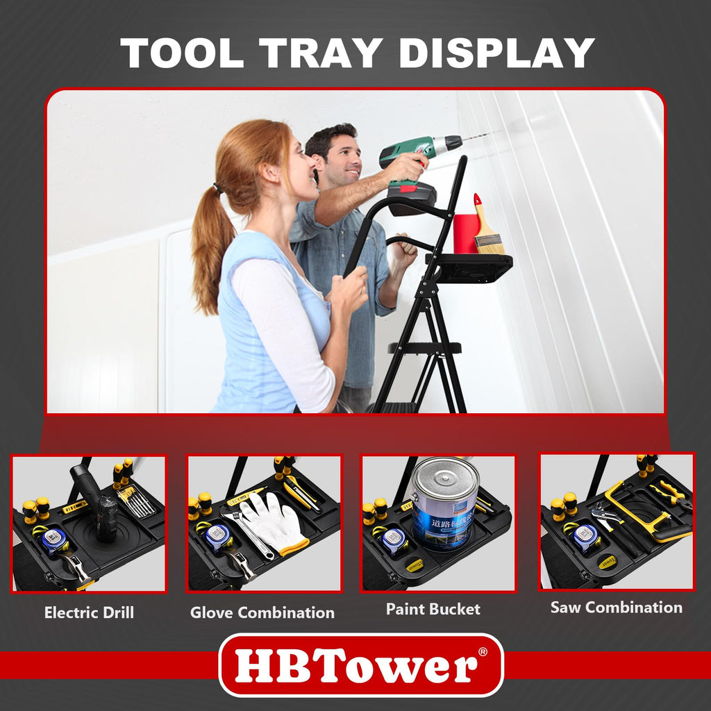 HBTower Step Ladder, Folding Step Stool with Wide Anti-Slip Pedal