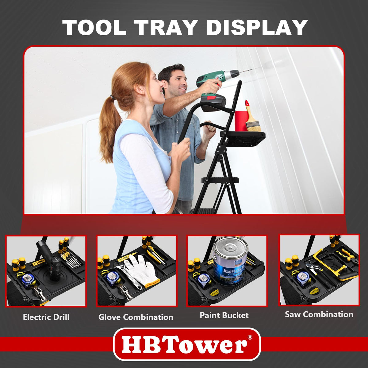 HBTower Step Ladder, Folding Step Stool with Wide Anti-Slip Pedal