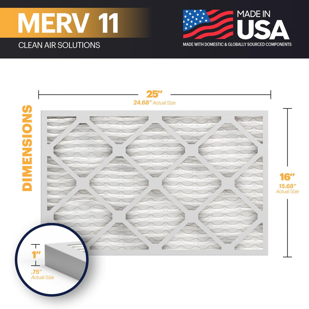 BNX TruFilter 14x25x1 Air Filter MERV 11 (6-Pack) - MADE IN USA - Allergen Defense Electrostatic Pleated Air Conditioner HVAC AC Furnace Filters for Allergies, Dust, Pet, Smoke, Allergy MPR 1200 FPR 7