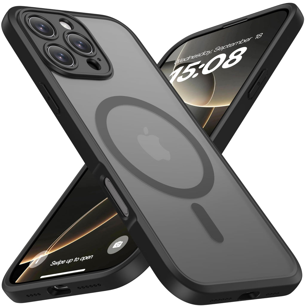 ImpactStrong Magnetic Guard Designed for iPhone 13 Case [Camera Protection] [Military Grade Drop Tested] [Compatible with MagSafe] Slim Translucent Matte Phone Case (6.1") - Black