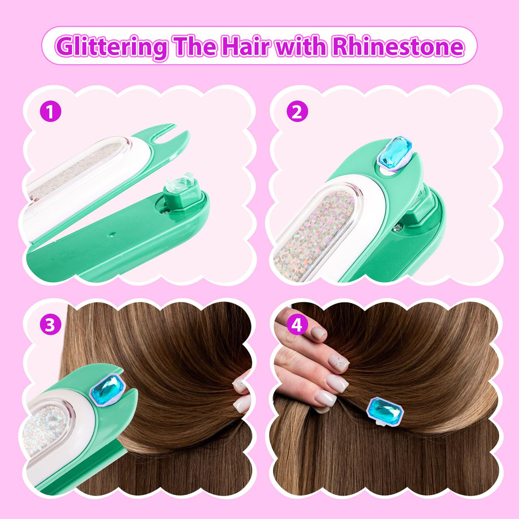 kidzkube Hair Gem Stamper Kit, Bling Hair Jewels for Girls Toys, Hair Styling Tool with Reusable Shining Diamonds, Birthday Gifts Toys for Girls Ages 3 4 5 6 8-12 (Purple)