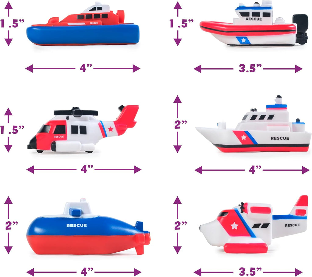 Tub Works® Ocean Rescue™ Vehicles Light Up Bath Toys, 6 Pack | Water-Activated Light Up Toys Flash & Change Color | Easy-Grip Baby & Toddler Bath Toys | Sensory Toys with Bath Lights for Kids Bath