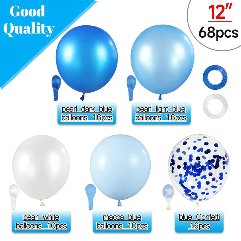 68Pcs Dusty Blue and Champagne Gold Balloons 12 Inch Sand White Pastel Baby Blue Confetti Balloon for Boy Baby Shower Bridal Shower Birthday Wedding Party Decorations.