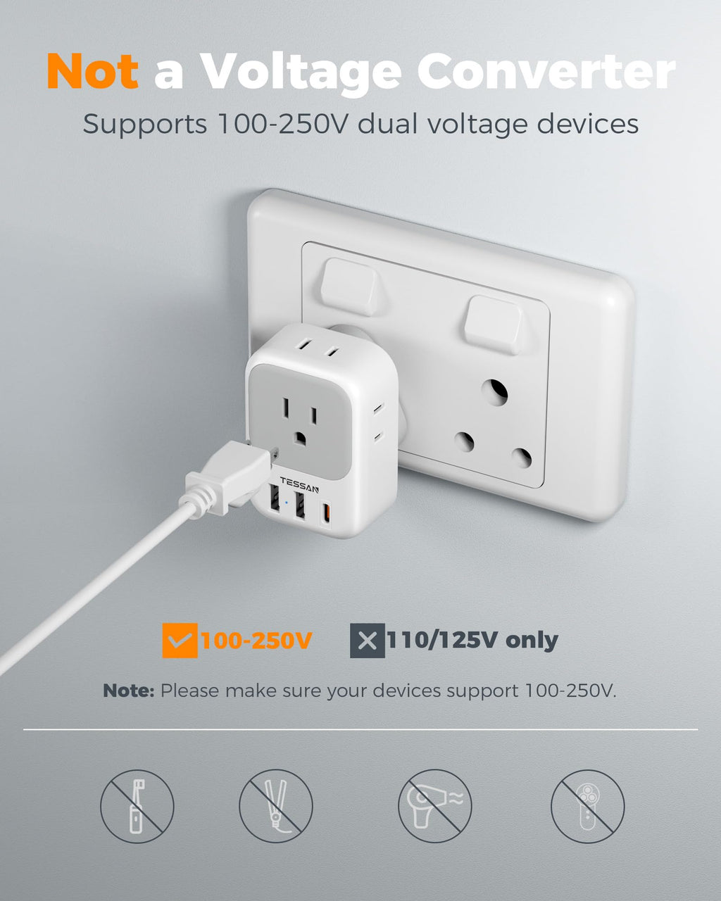 TESSAN European Travel Plug Adapter 2 Pack, Type C Plug