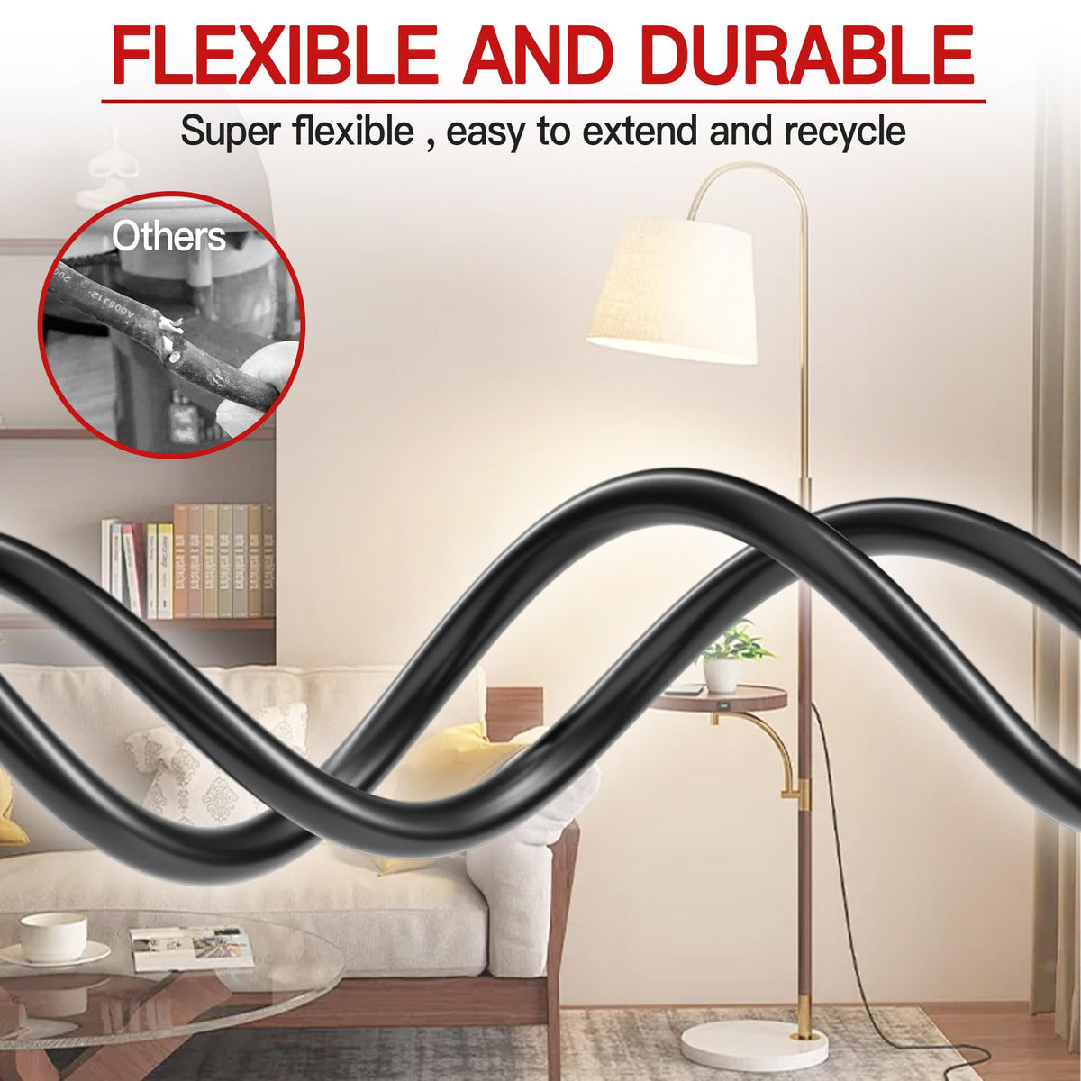 Skrizcable 16/3 25 FT Outdoor Extension Cord Waterproof, Black Power Cord